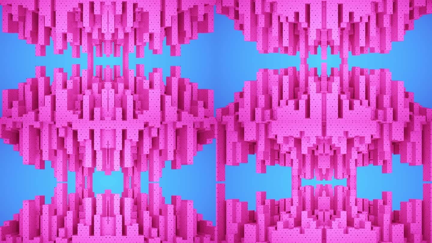 【4K时尚背景】粉蓝青春立体城市几何概念