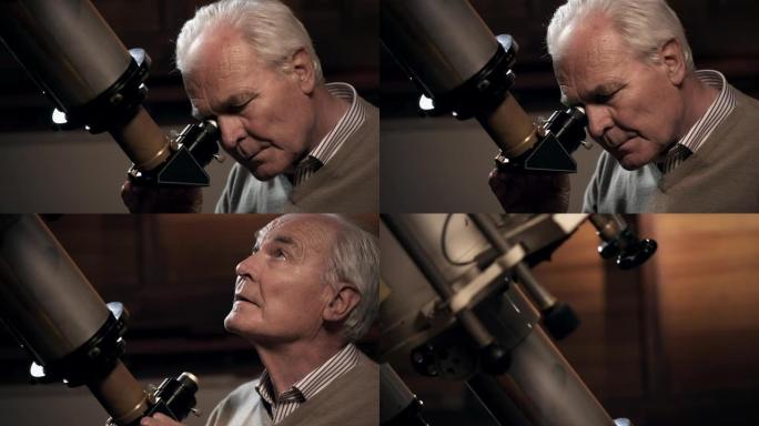 带望远镜的老人老年望远镜