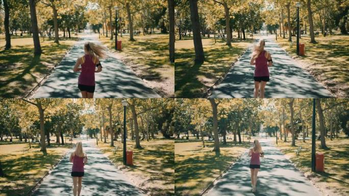 女子在公园慢跑美女外国运动健身奋斗拼公园