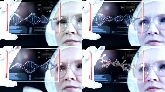 女科学家正在分析结构DNA。