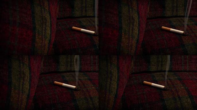 香烟燃烧沙发-火灾隐患概念