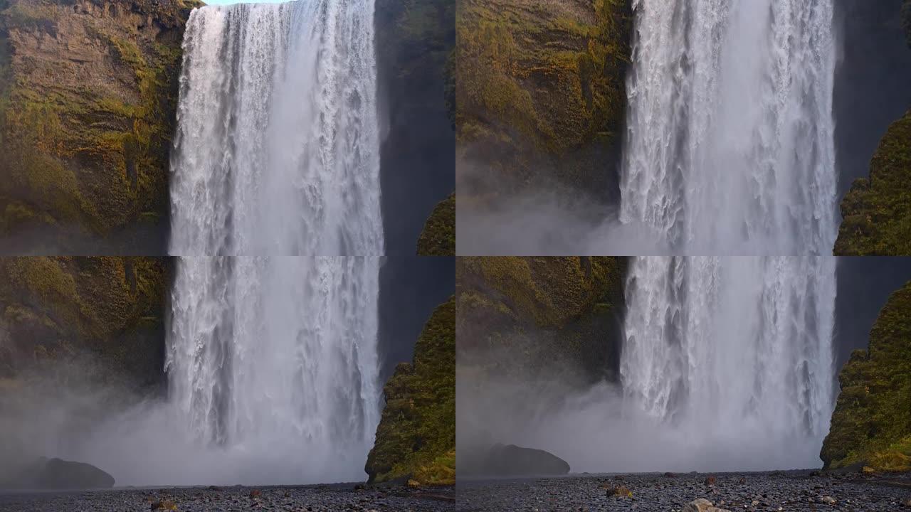 冰岛的SLO MO TD强大的Skogafoss瀑布