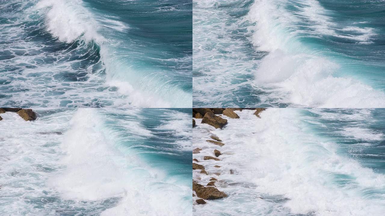 海浪破碎并袭击海岸