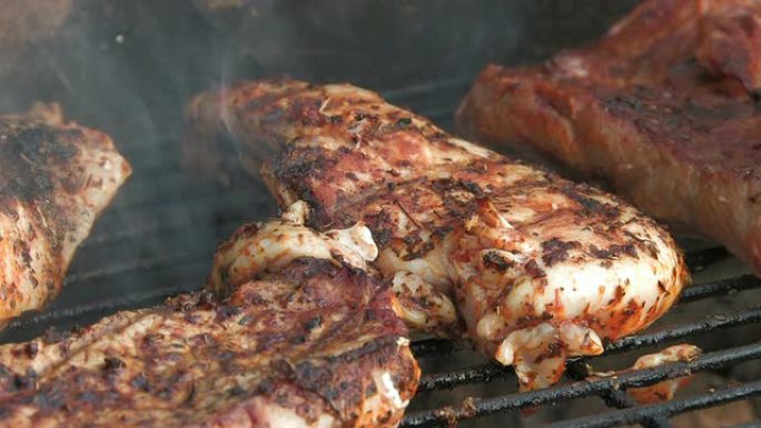 鸡胸肉特写鸡肉木炭