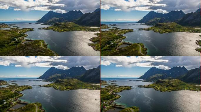 空中: 罗弗敦群岛的挪威峡湾景观