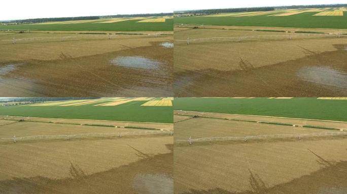 空中农业洒水器在田间浇水