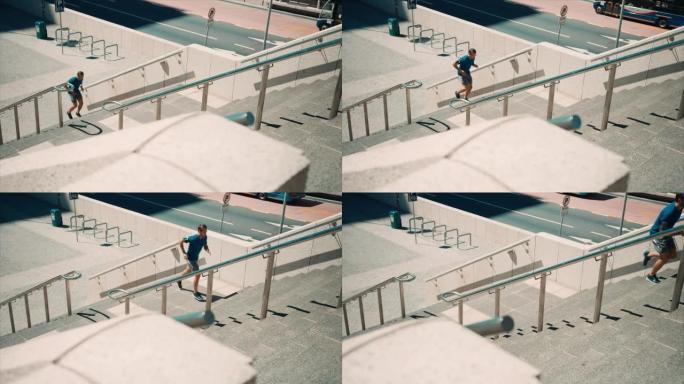 男子在楼梯上慢跑视频素材