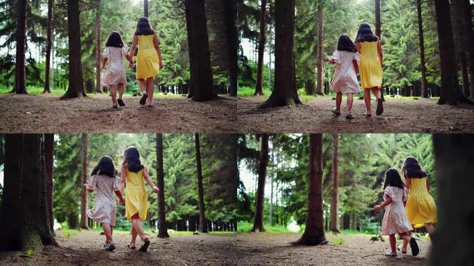 女孩在森林中漫步