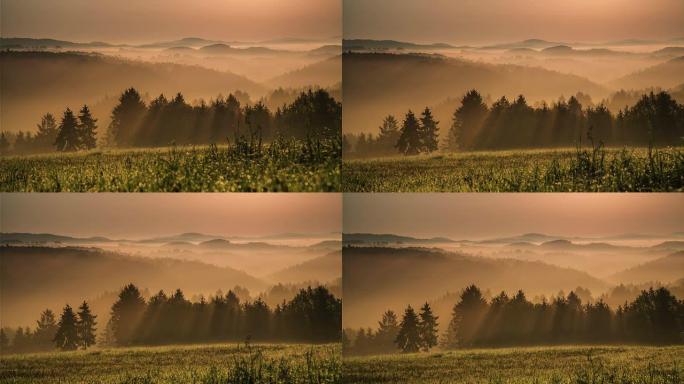 上升：日出薄雾山脉