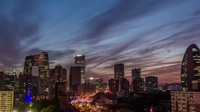 延时-北京中央商务区，黄昏到夜晚的过渡 (WS HA Panning)