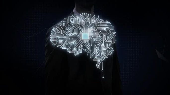 商人触摸CPU，芯片连接数字大脑，成长人工智能，IoT，4k电影。