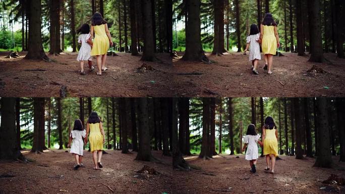 女孩在森林中漫步亲情