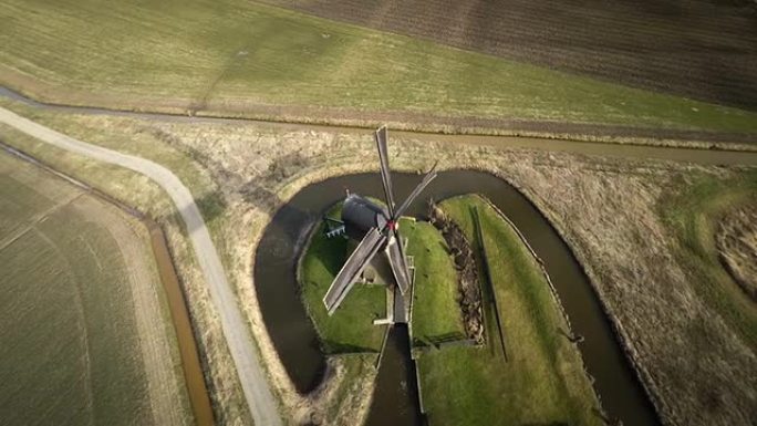 飞越荷兰风车航拍标志性建筑
