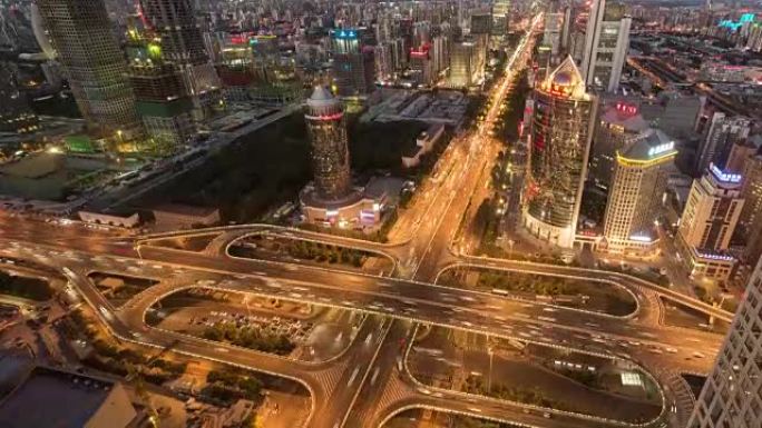 时间流逝-北京城市交通，黄昏到夜晚，国贸大桥 (WS HA平移)