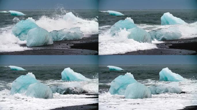 缓慢运动：海浪拍打冰山