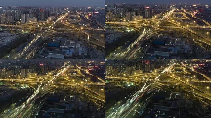 T/L WS HA TD路口，黄昏至夜间过渡/四会大桥，北京，中国