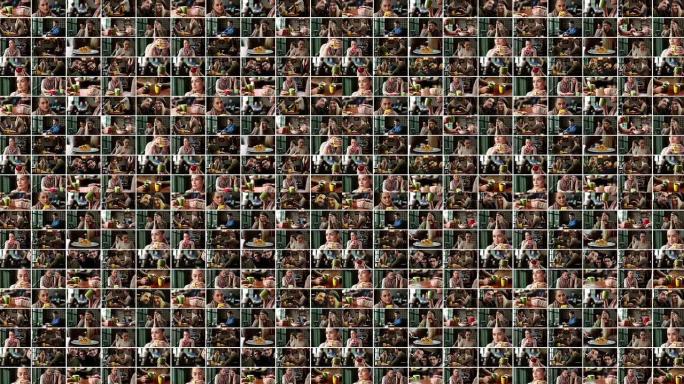 在咖啡馆里。视频墙。