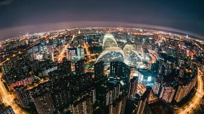 美妙城市场景的T/L空中和鱼眼视图/北京，中国
