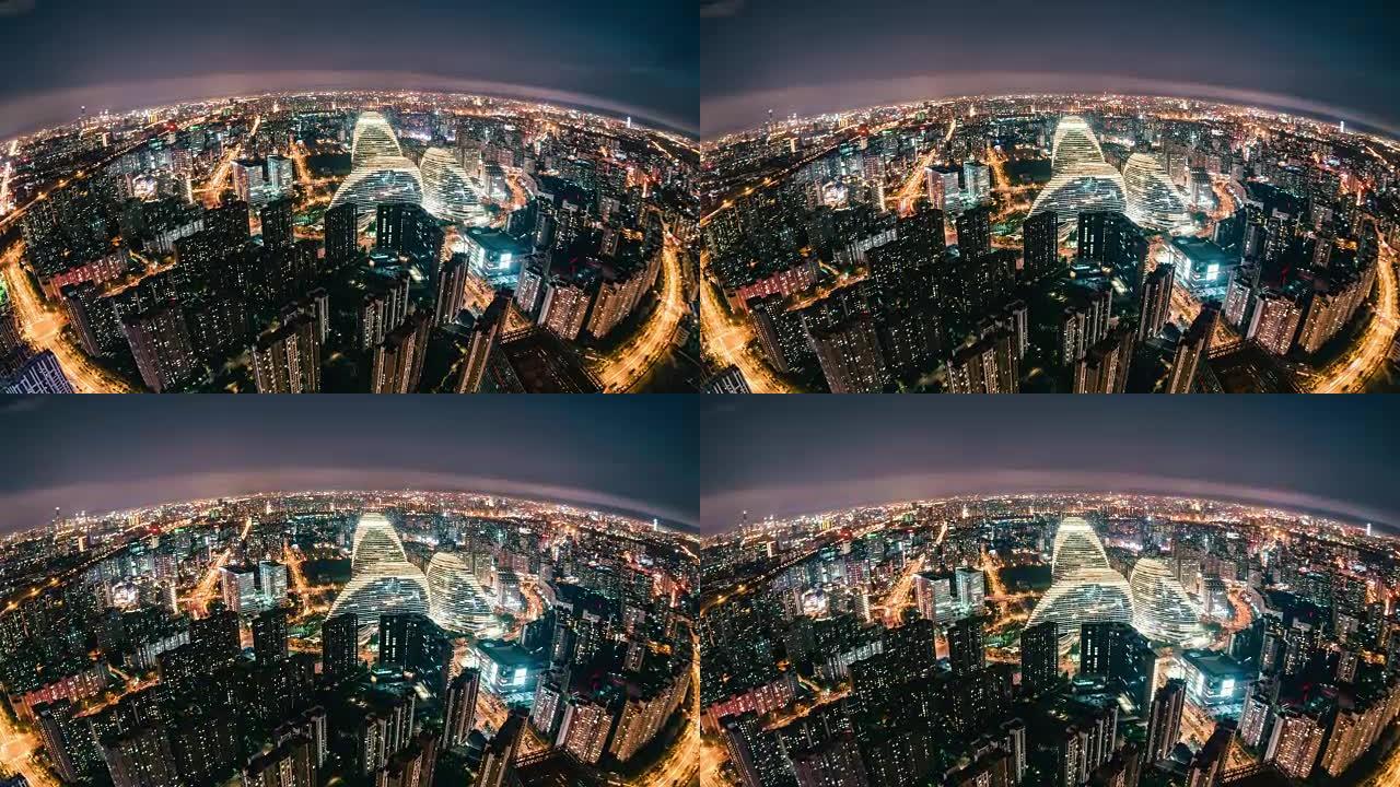 美妙城市场景的T/L空中和鱼眼视图/北京，中国