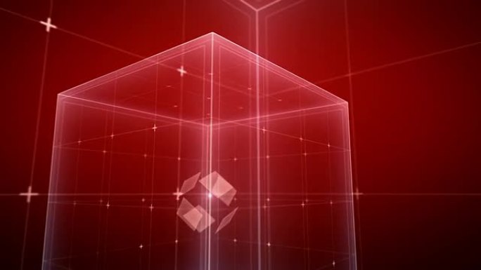 立方体-红色立体伸展虚拟空间白色线