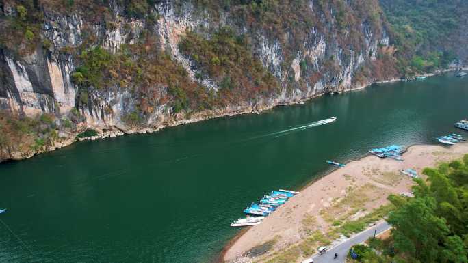 桂林山水 漓江风光 游船 喀斯特地貌航拍