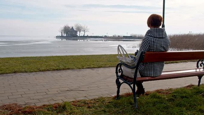DS女人坐在巴拉顿湖畔