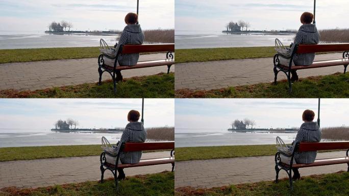 DS女人坐在巴拉顿湖畔