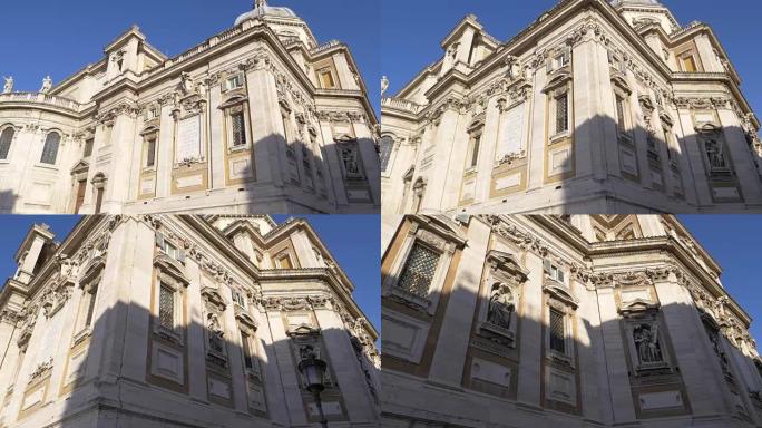 特写: 罗马阳光明媚的日子里壮观的天主教堂的凉爽景色。