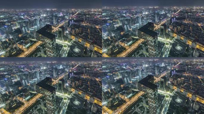 T/L WS HA TD夜间/中国北京天际线的高角度视图
