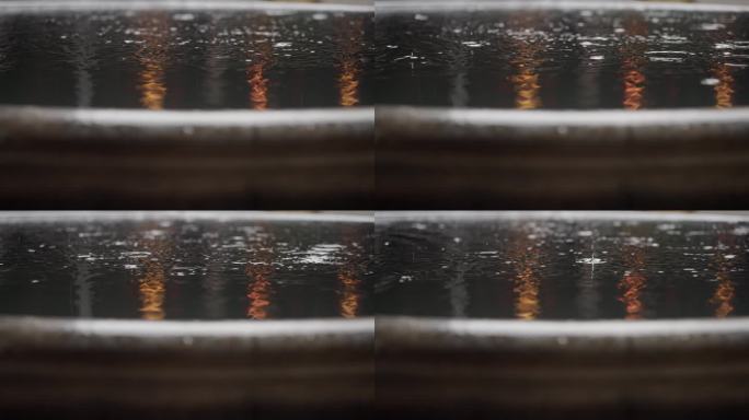 4k升格拍摄 水缸雨水滴落