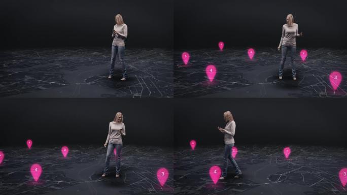 虚拟地图上的女人虚拟地图上的女人手机导航