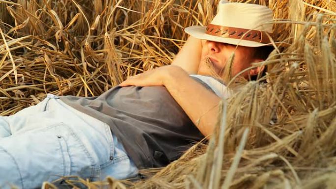 HD：躺在小麦里的年轻农民