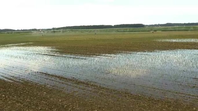 空中农民检查田间灌溉设备