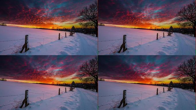 日落时的冬季景观-时间流逝