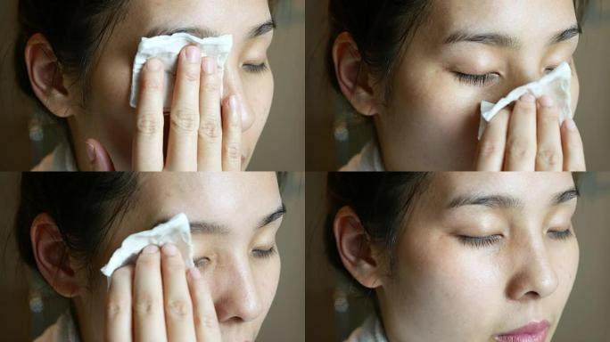 亚洲女性用棉垫清洁面部