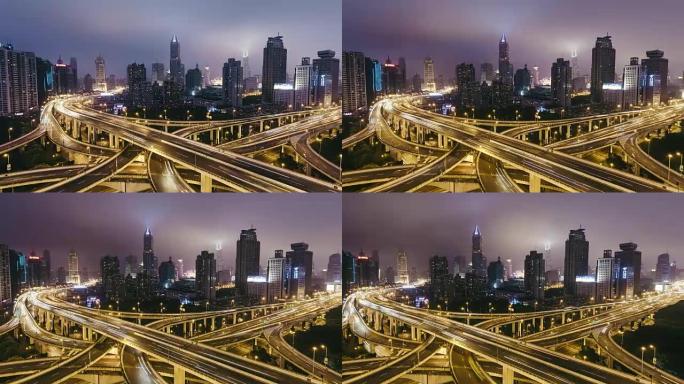 T/L WS HA PAN高峰时段夜间/中国上海多条高速公路和天桥上的交通