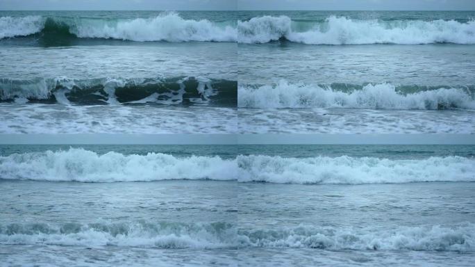慢速运动：冲浪大海海边海水海浪花翻滚波涛