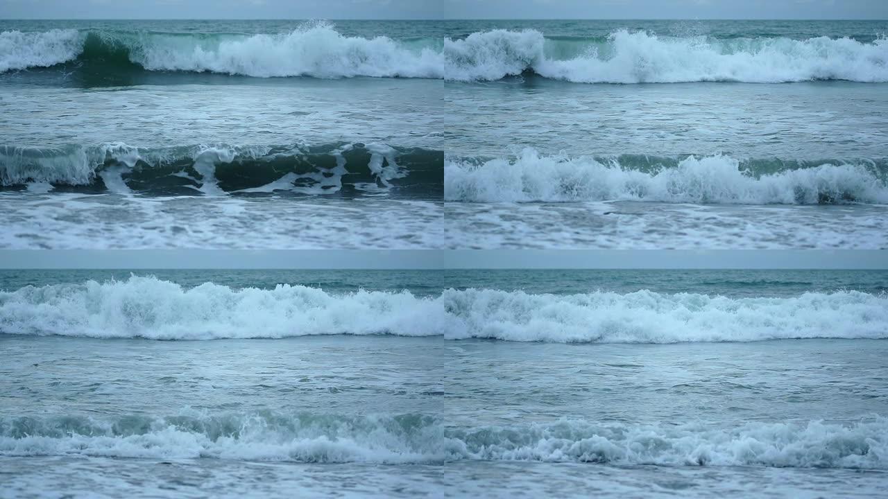 慢速运动：冲浪大海海边海水海浪花翻滚波涛