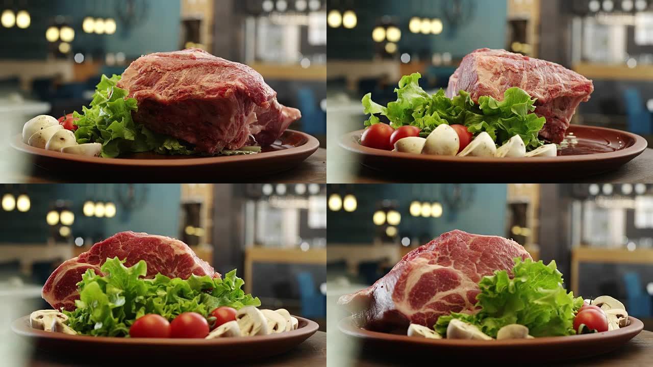 盘上生猪肉升格视频方法烤肉食材厨房