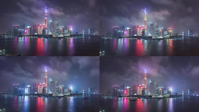 延时-夜间上海天际线的高架视图 (WS HA平移)