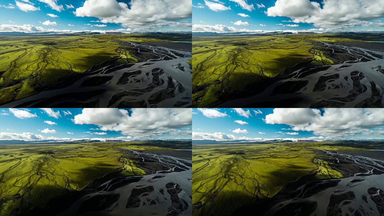 空中: 带辫状河的冰岛景观