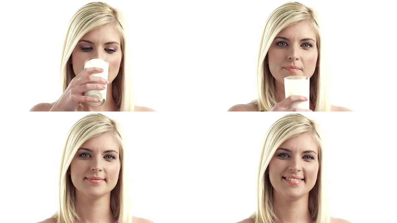 喝酸奶的年轻女子喝酸奶的年轻女子牛奶外国