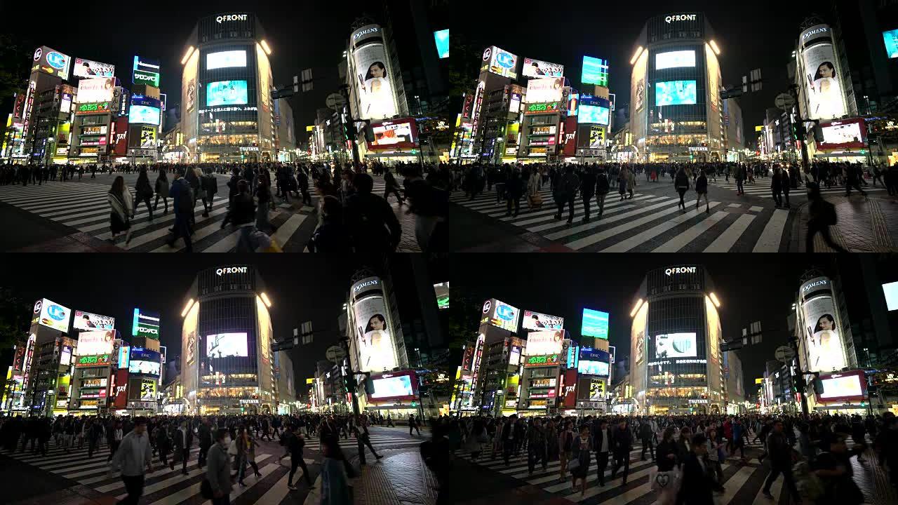 行人夜间穿越涩谷横渡