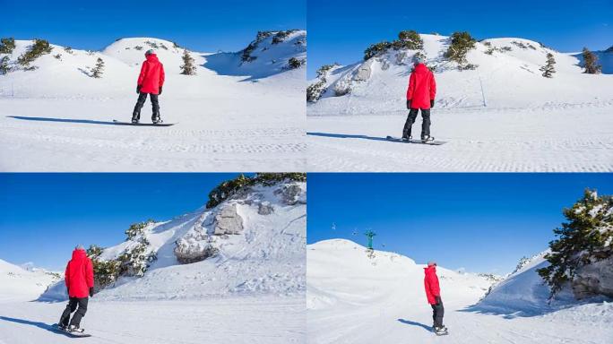 在阳光明媚的冬日滑雪