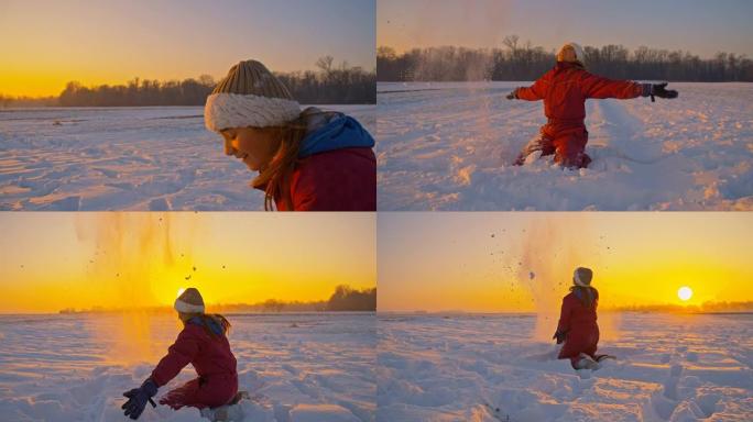 TS女孩在雪地里玩得很开心