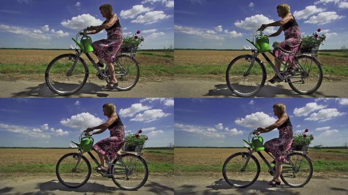 慢动作：骑自行车的女人