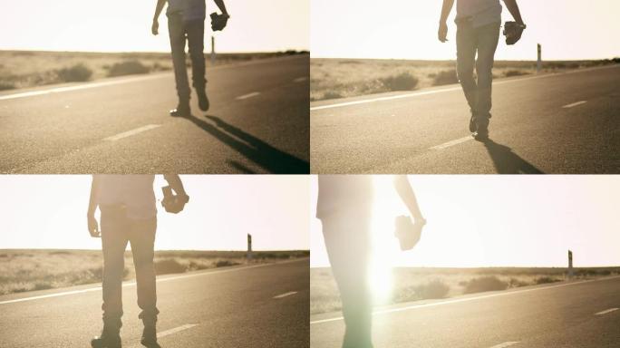 街头模拟摄影师走路脚步拿着相机走路