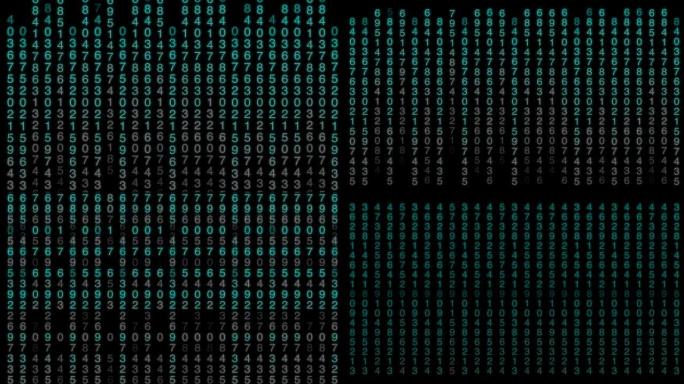 动画背景下矩阵效应下随机蓝色粒子数下降的4k剪辑，分析数据和财务概念