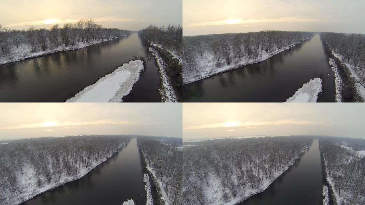 高清直升机: 冬天的河流