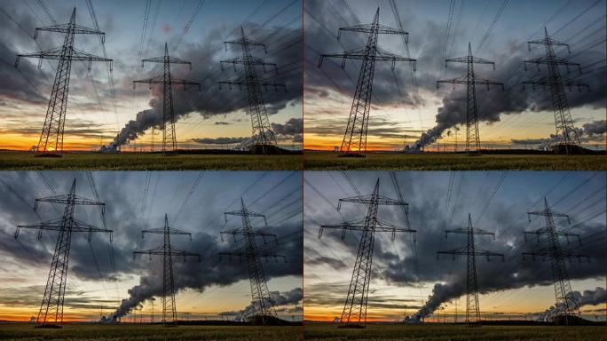 时间流逝: 褐煤发电厂前的电塔